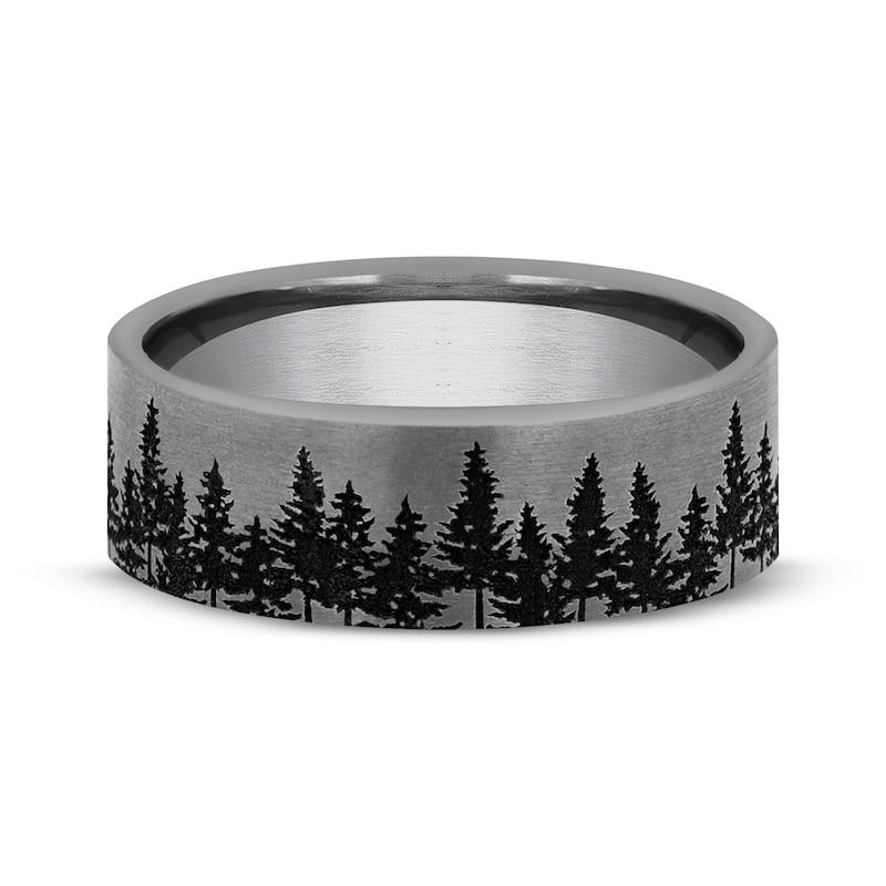 Main Image 3 of Now + Forever Treeline Pattern Wedding Band Gray Tantalum 7mm