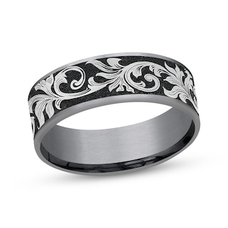 Now + Forever Botanical Pattern Wedding Band Gray Tantalum & Titanium 7.5mm