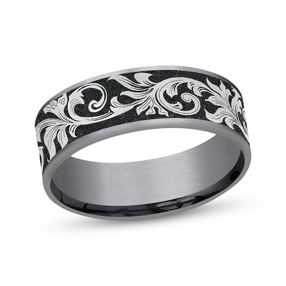 Now + Forever Botanical Pattern Wedding Band Gray Tantalum & Titanium 7.5mm