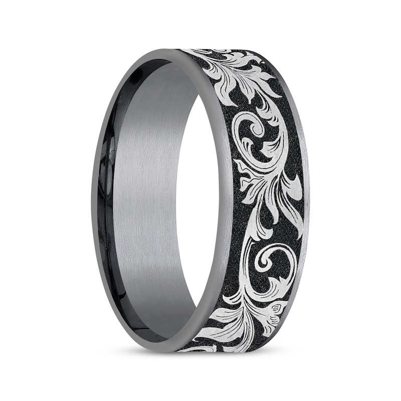 Main Image 2 of Now + Forever Botanical Pattern Wedding Band Gray Tantalum & Titanium 7.5mm