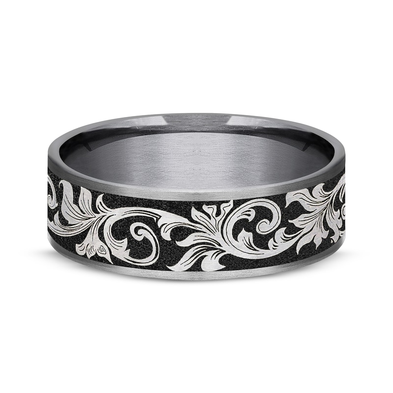 Main Image 3 of Now + Forever Botanical Pattern Wedding Band Gray Tantalum & Titanium 7.5mm