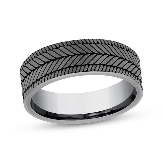 Now + Forever Tire Tread Engraved Wedding Band Gray Tantalum 6.5mm