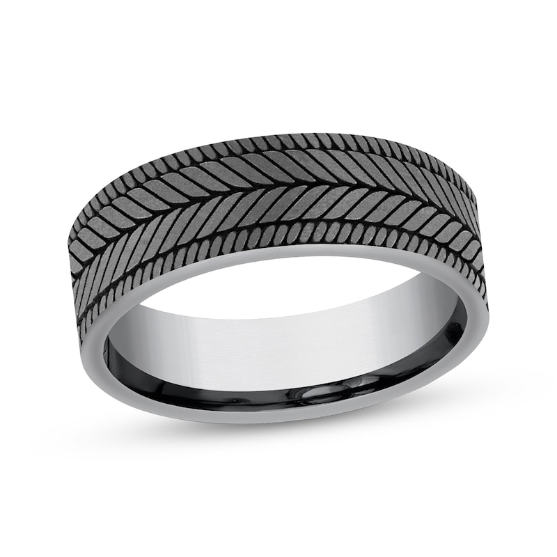 Main Image 1 of Now + Forever Tire Tread Engraved Wedding Band Gray Tantalum 6.5mm