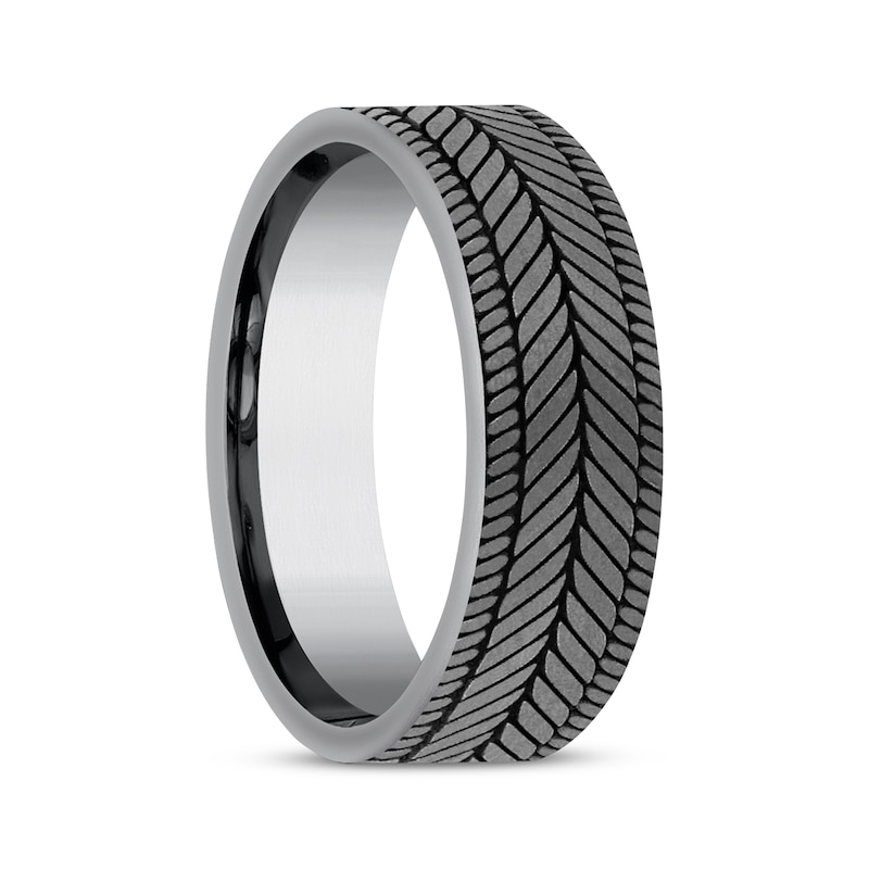 Main Image 2 of Now + Forever Tire Tread Engraved Wedding Band Gray Tantalum 6.5mm