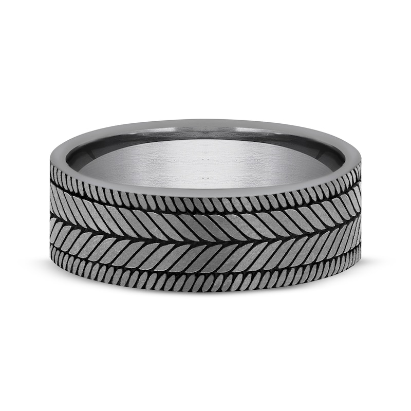 Main Image 3 of Now + Forever Tire Tread Engraved Wedding Band Gray Tantalum 6.5mm