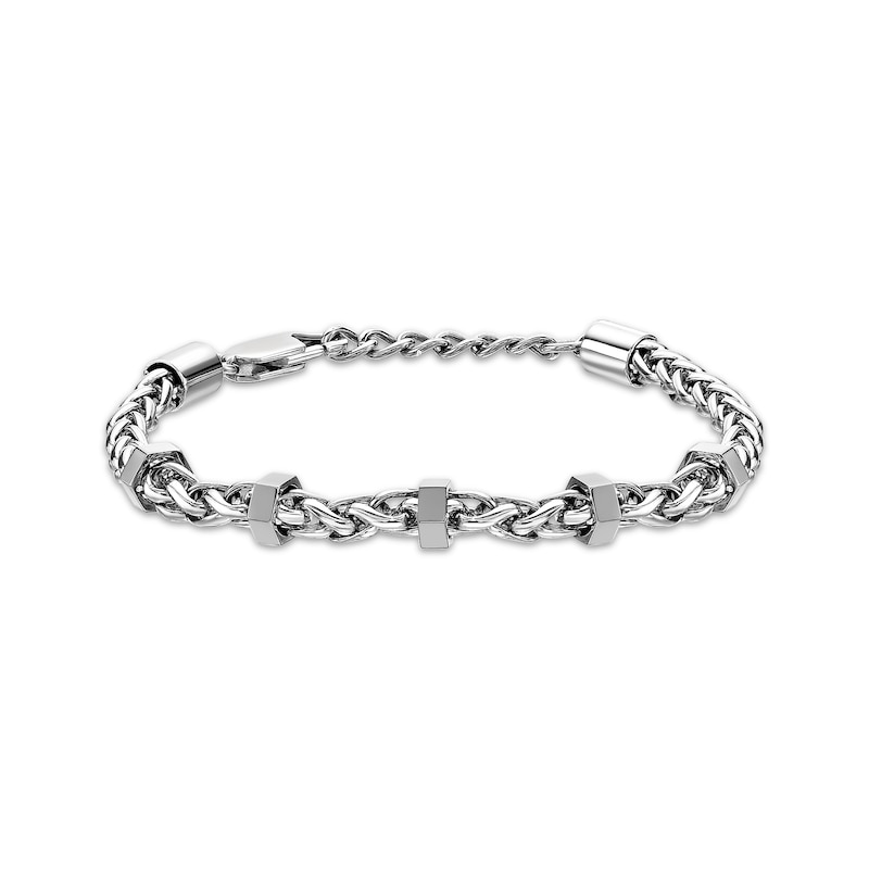 Main Image 1 of Wheat Chain Station Bracelet Solid Stainless Steel 8.5&quot;