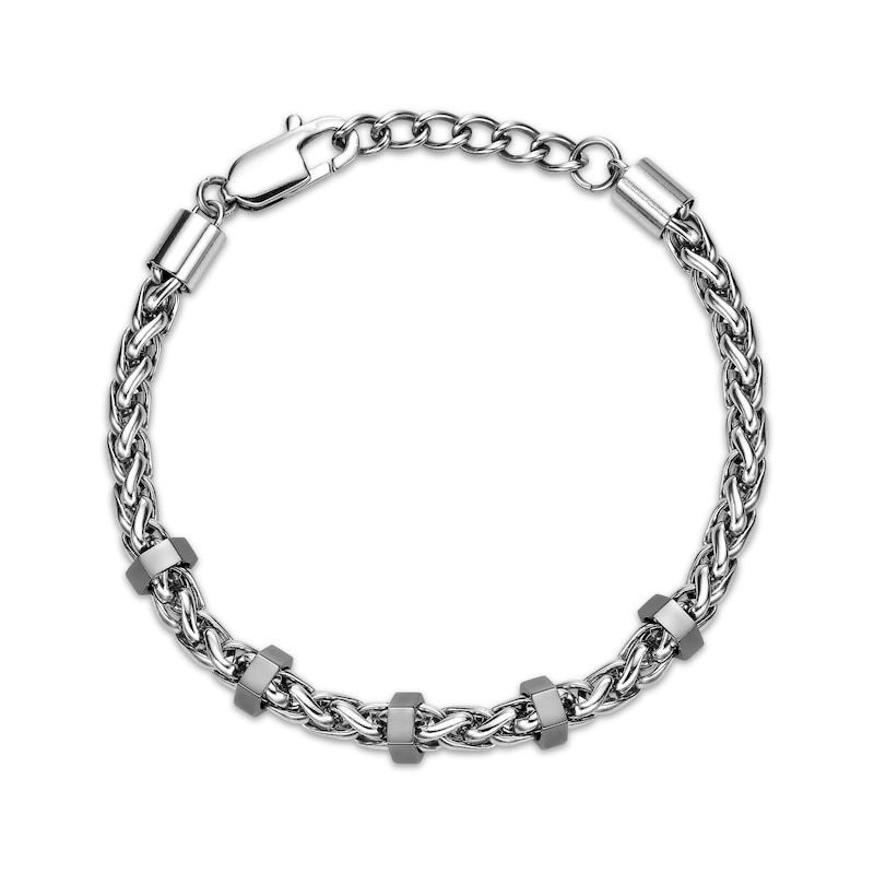 Main Image 2 of Wheat Chain Station Bracelet Solid Stainless Steel 8.5&quot;