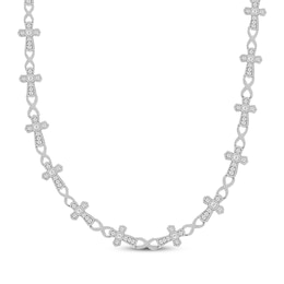 Men's Diamond Cross Station Necklace 4-1/2 ct tw 10K White Gold 20"