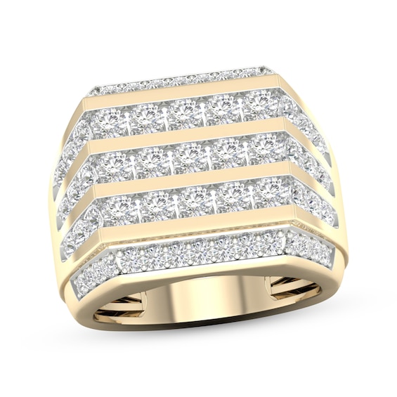 Men's Diamond Angled Five-Row Ring 3 ct tw 10K Yellow Gold