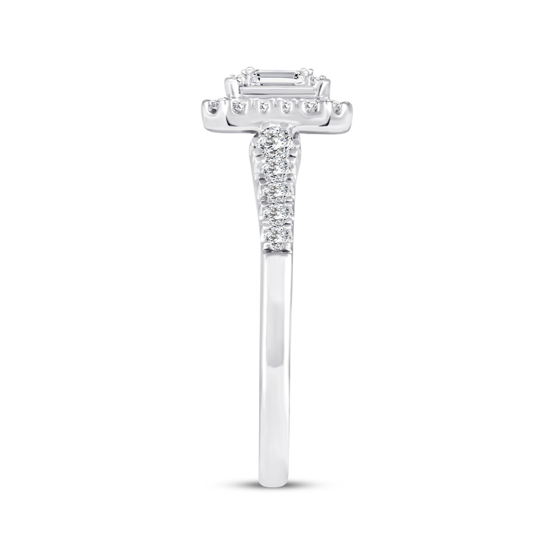 Main Image 2 of Now + Forever Baguette & Round-Cut Multi-Diamond Halo Engagement Ring 1/2 ct tw 14K White Gold