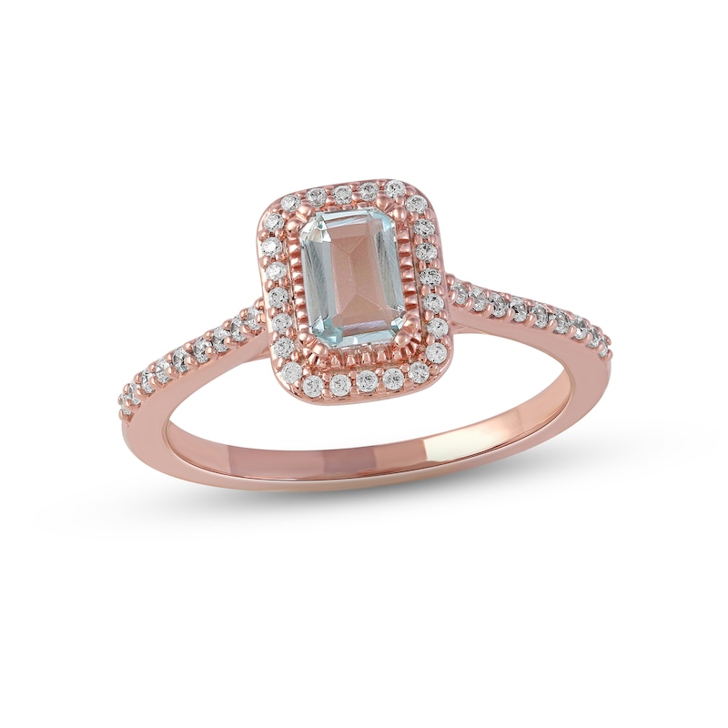 Main Image 1 of Aquamarine & Diamond Ring 1/5 ct tw Round-cut 10K Rose Gold
