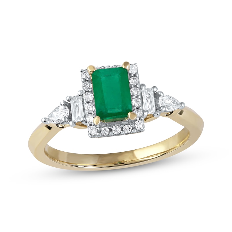 Main Image 1 of Emerald Ring 1/3 ct tw Diamonds 10K Yellow Gold
