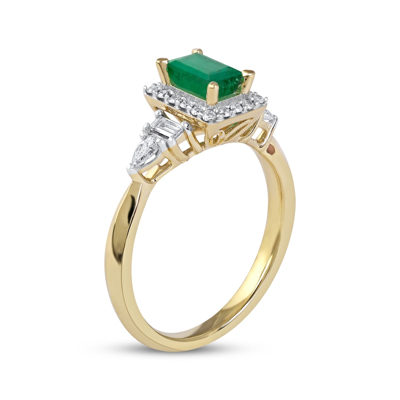 Main Image 2 of Emerald Ring 1/3 ct tw Diamonds 10K Yellow Gold