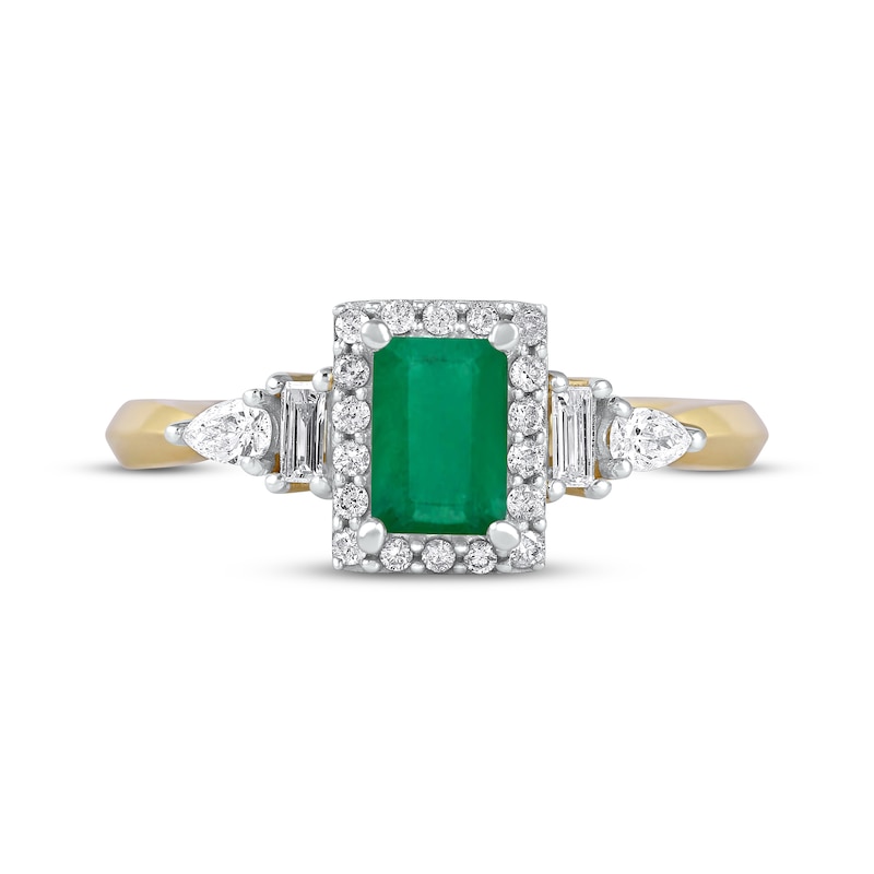 Main Image 3 of Emerald Ring 1/3 ct tw Diamonds 10K Yellow Gold