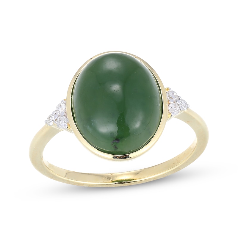 Main Image 1 of Oval Nephrite Jade & Diamond Ring 1/15 ct tw 14K Yellow Gold
