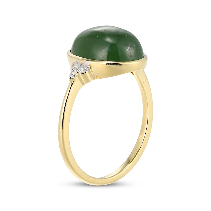 Main Image 2 of Oval Nephrite Jade & Diamond Ring 1/15 ct tw 14K Yellow Gold