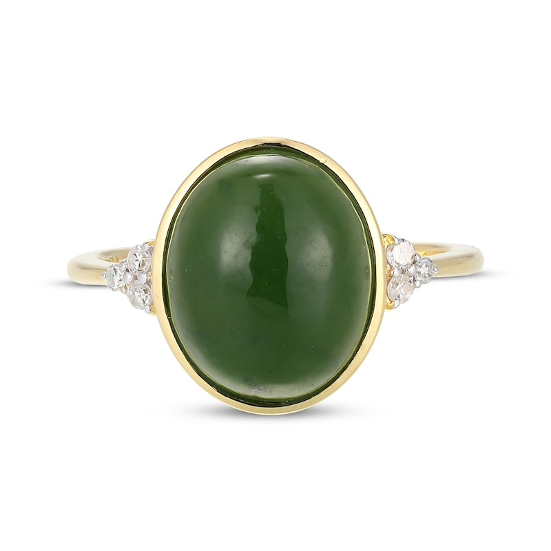 Main Image 3 of Oval Nephrite Jade & Diamond Ring 1/15 ct tw 14K Yellow Gold