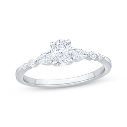 Now + Forever Lab-Grown Diamonds Oval-Cut & Pear-Shaped Three-Stone Engagement Ring 5/8 ct tw 14K White Gold