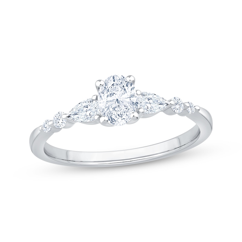 Main Image 1 of Now + Forever Lab-Grown Diamonds Oval-Cut & Pear-Shaped Three-Stone Engagement Ring 5/8 ct tw 14K White Gold