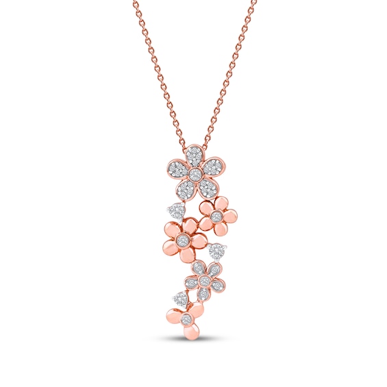 Diamond Flower Drop Necklace 1/4 ct tw 10K Rose Gold 18"
