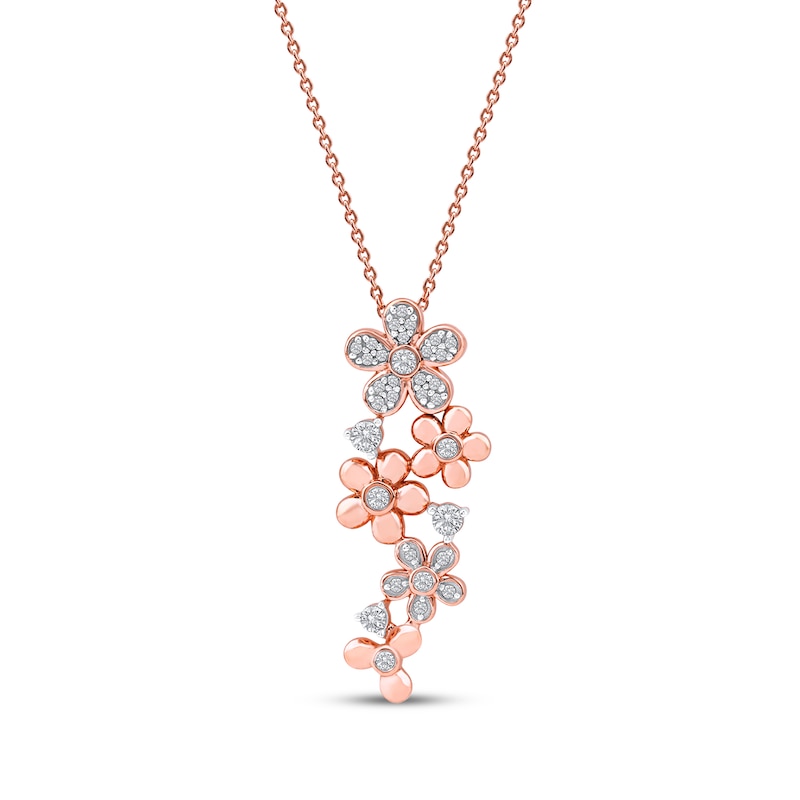 Main Image 1 of Diamond Flower Drop Necklace 1/4 ct tw 10K Rose Gold 18&quot;