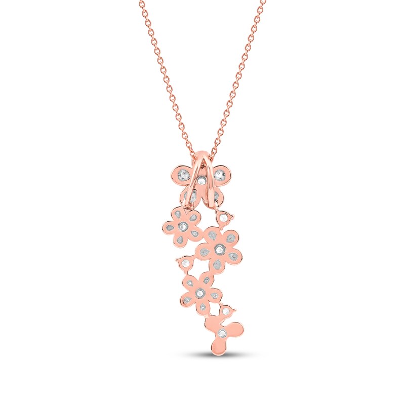 Main Image 3 of Diamond Flower Drop Necklace 1/4 ct tw 10K Rose Gold 18&quot;