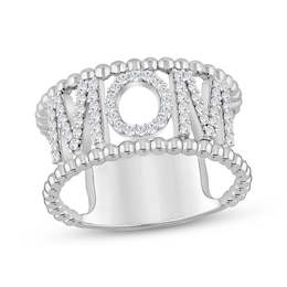 Diamond "Mom" Beaded Edge Ring 1/4 ct tw Sterling Silver