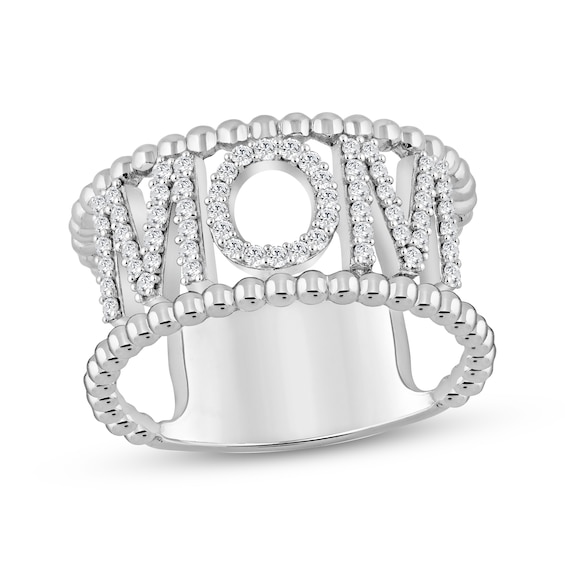 Diamond "Mom" Beaded Edge Ring 1/4 ct tw Sterling Silver