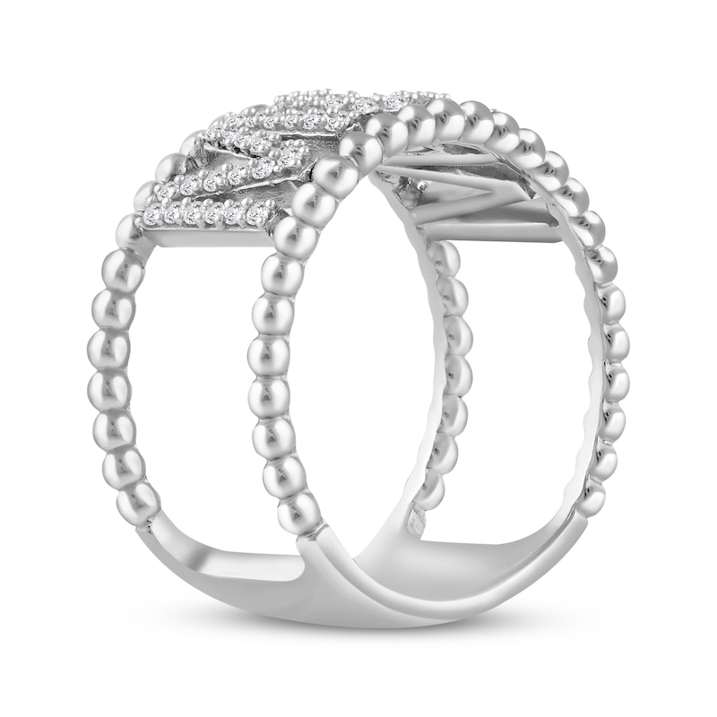 Main Image 2 of Diamond "Mom" Beaded Edge Ring 1/4 ct tw Sterling Silver