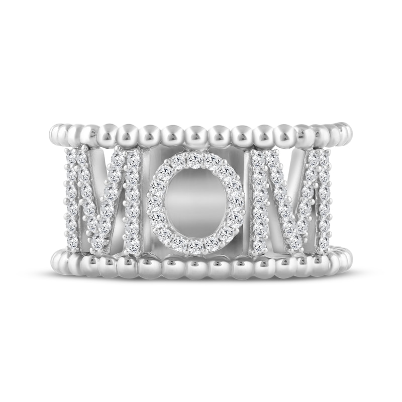 Main Image 3 of Diamond "Mom" Beaded Edge Ring 1/4 ct tw Sterling Silver