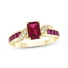 Thumbnail Image 1 of Emerald-Cut Lab-Created Ruby & Diamond Ribbon Ring 1/20 ct tw 10K Yellow Gold