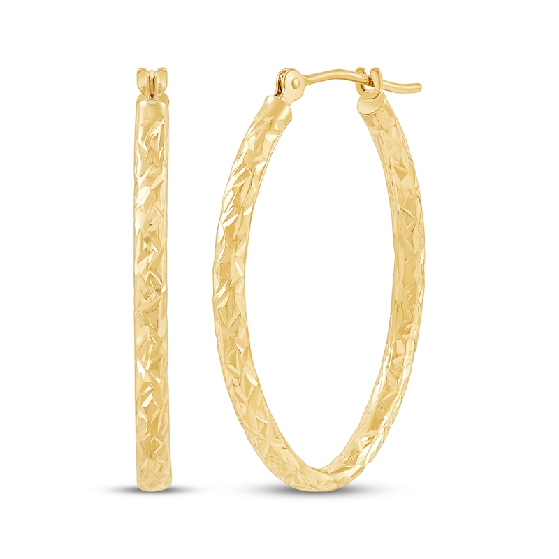 Main Image 1 of Diamond-Cut Oval Hoop Earrings 10K Yellow Gold