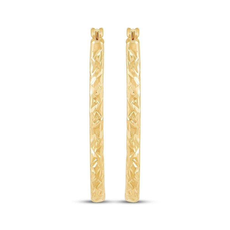 Main Image 2 of Diamond-Cut Oval Hoop Earrings 10K Yellow Gold