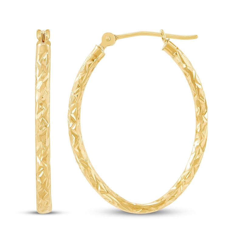 Main Image 3 of Diamond-Cut Oval Hoop Earrings 10K Yellow Gold