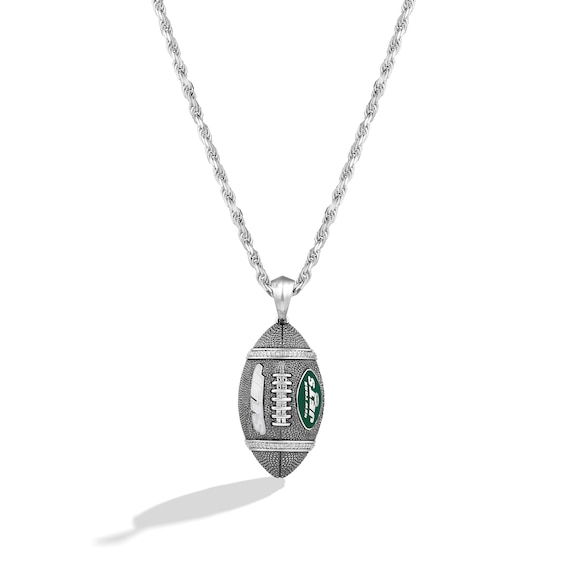 True Fans New York Jets 1/20 CT. T.W. Diamond Vertical Football Necklace in Sterling Silver