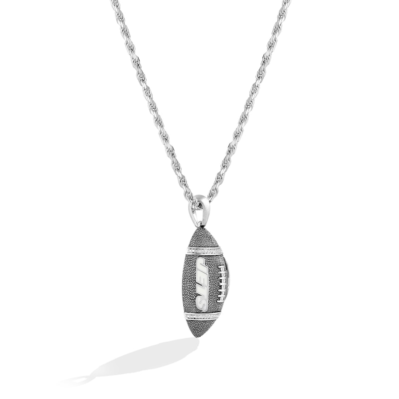 Main Image 2 of True Fans New York Jets 1/20 CT. T.W. Diamond Vertical Football Necklace in Sterling Silver