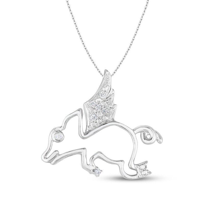 Main Image 1 of Diamond Flying Pig Silhouette Necklace 1/20 ct tw Sterling Silver 18&quot;