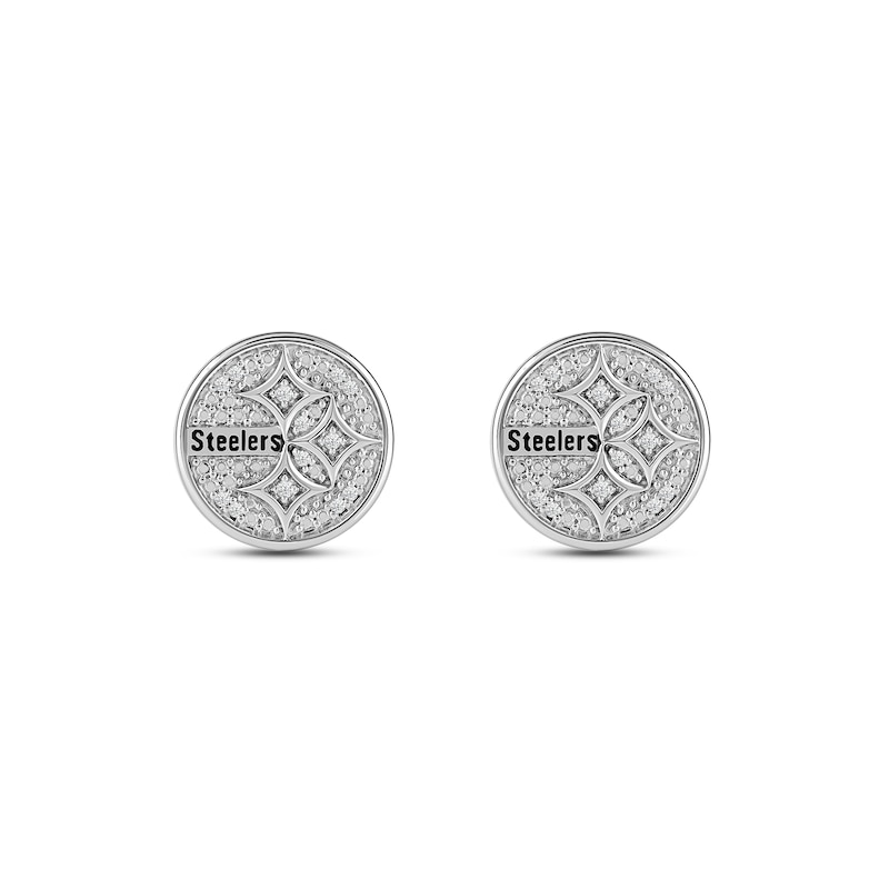 Main Image 1 of True Fans Pittsburgh Steelers 1/15 ct tw Diamond Logo Stud Earrings Sterling Silver
