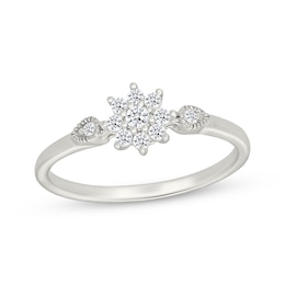 Diamond Flower Halo Promise Ring 1/6 ct tw Sterling Silver