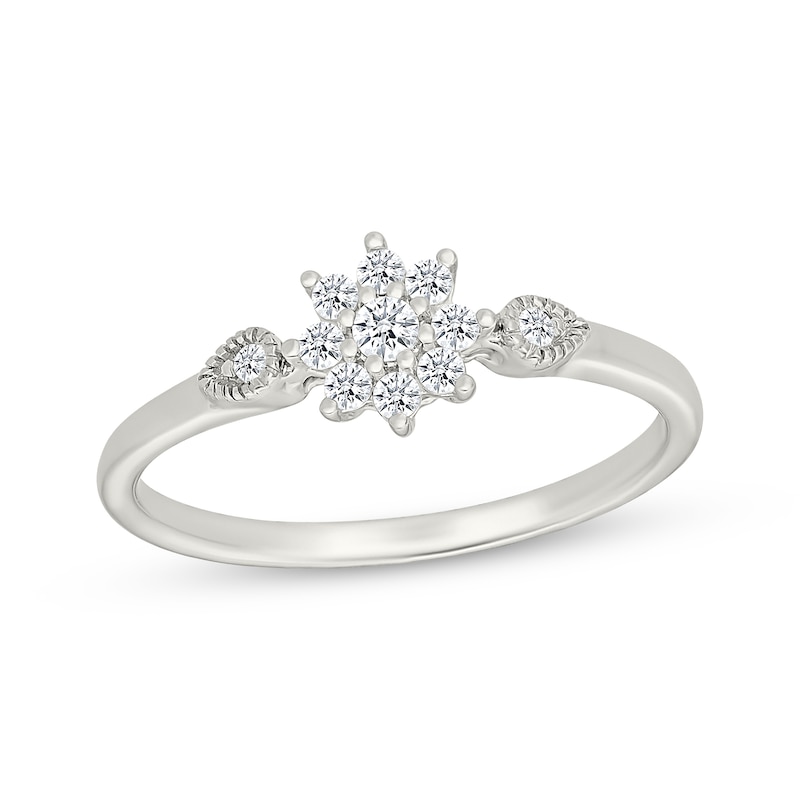 Main Image 1 of Diamond Flower Halo Promise Ring 1/6 ct tw Sterling Silver