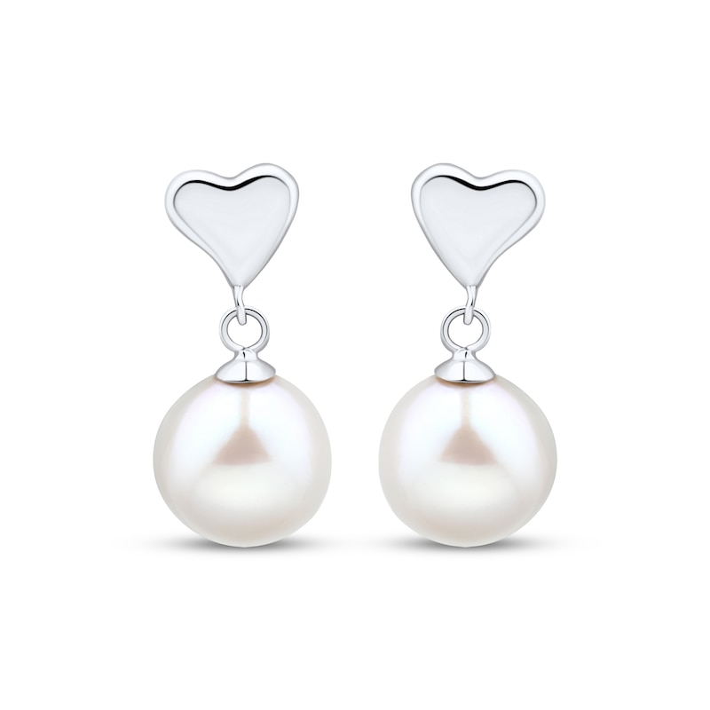 Main Image 2 of Cultured Pearl Dangle Heart Earrings Sterling Silver