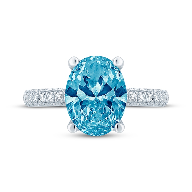 Main Image 4 of Monique Lhuillier Bliss Oval-Cut Blue & White Lab-Grown Diamond Engagement Ring 3-5/8 ct tw 18K White Gold