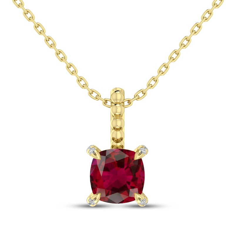 Main Image 1 of Cushion-Cut Lab-Created Ruby & Diamond Accent Necklace 10K Yellow Gold 18"