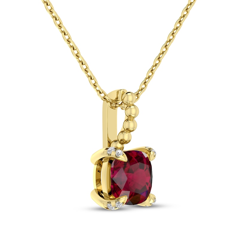 Main Image 2 of Cushion-Cut Lab-Created Ruby & Diamond Accent Necklace 10K Yellow Gold 18"