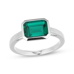 STUDIO BY KAY Emerald-Cut Lab-Created Emerald Bezel-Set Solitaire Ring Sterling Silver