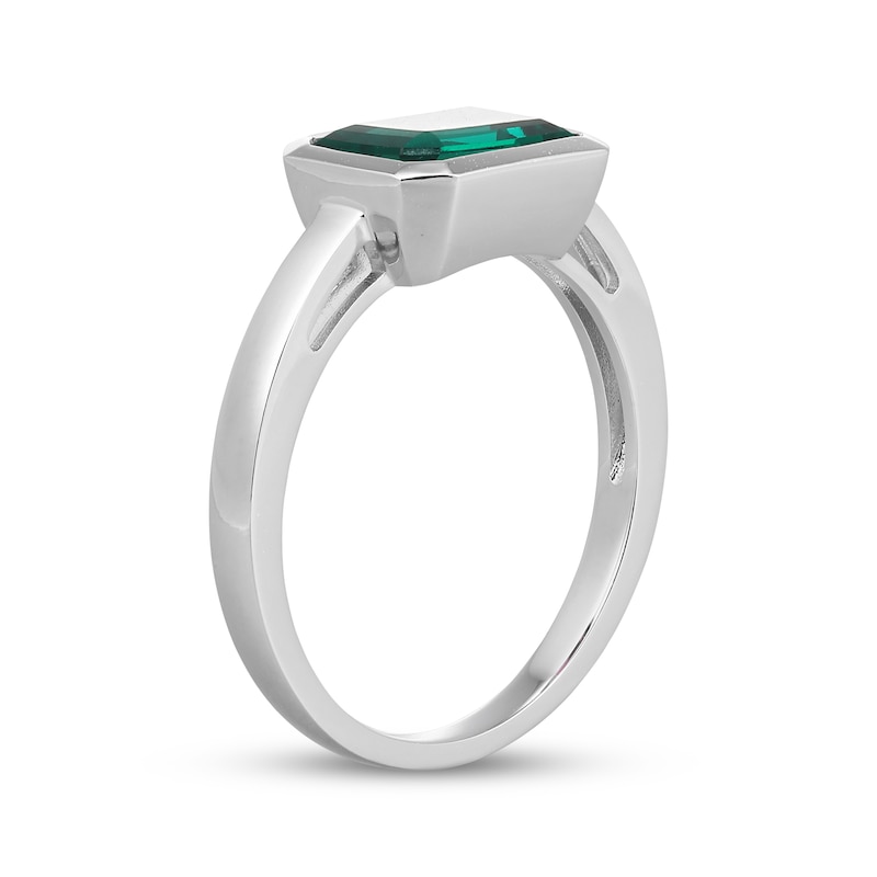 Main Image 2 of STUDIO BY KAY Emerald-Cut Lab-Created Emerald Bezel-Set Solitaire Ring Sterling Silver