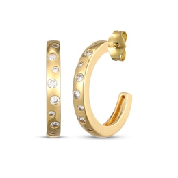 STUDIO BY KAY White Lab-Created Sapphire Scatter J-Hoop Earrings 24K Yellow Gold Vermeil Sterling Silver