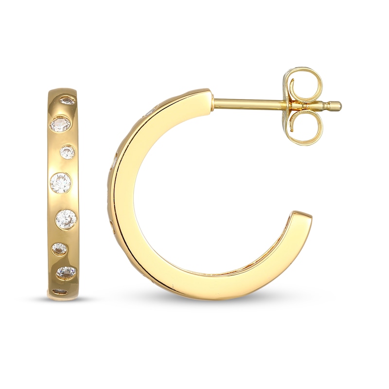 Main Image 3 of STUDIO BY KAY White Lab-Created Sapphire Scatter J-Hoop Earrings 24K Yellow Gold Vermeil Sterling Silver