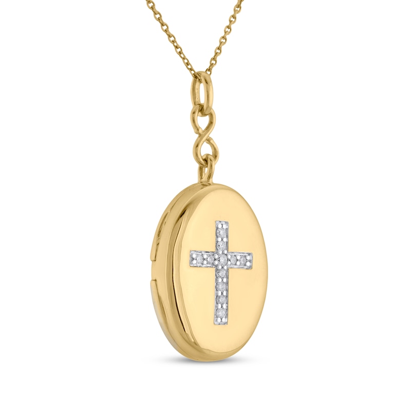 Main Image 2 of Diamond Oval Cross Locket Necklace 1/10 ct tw 10K Yellow Gold 18"