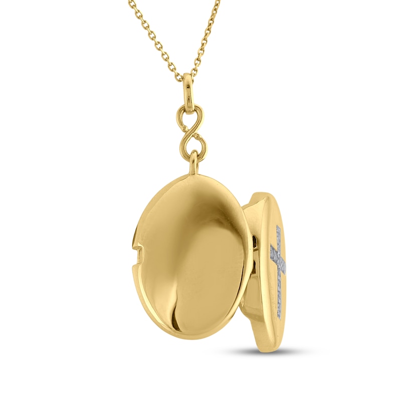 Main Image 3 of Diamond Oval Cross Locket Necklace 1/10 ct tw 10K Yellow Gold 18"